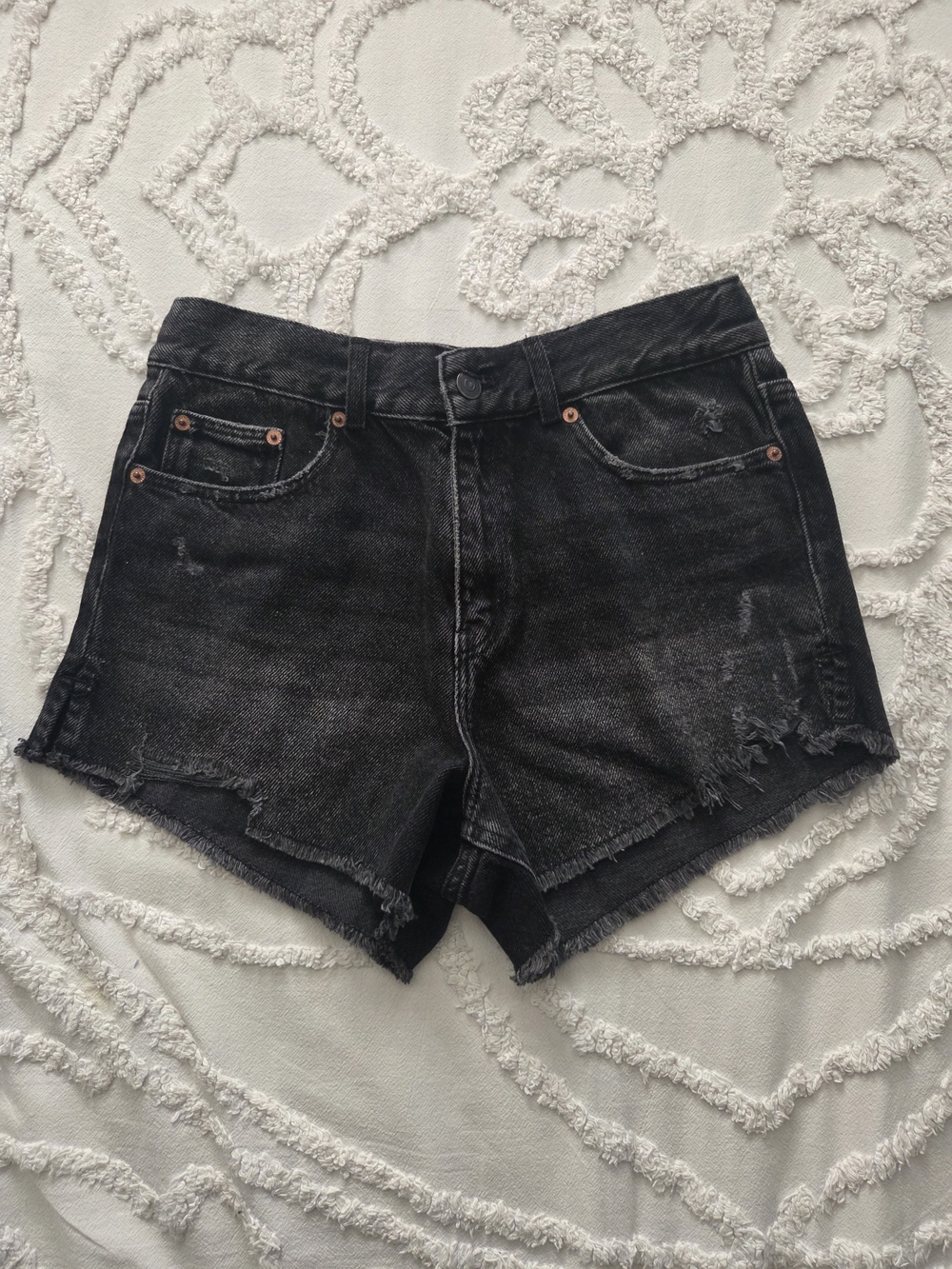 High-Rise Black Distressed Denim Jean Shorts